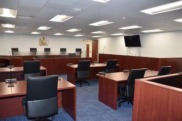 Interior photo of Courtroom 9 at the Cayman Islands