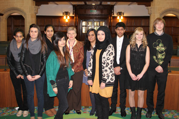 Jenny Rowe, Raj Ghale and a group of sixth form law students from Joseph Leckie Academy, Walsall